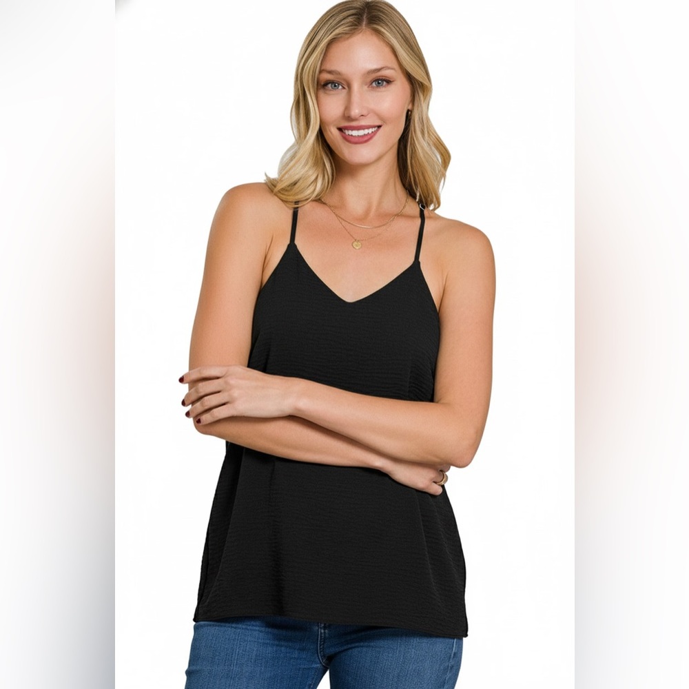 Zenana Woven Airflow Adjustable Strap V-Neck Cami